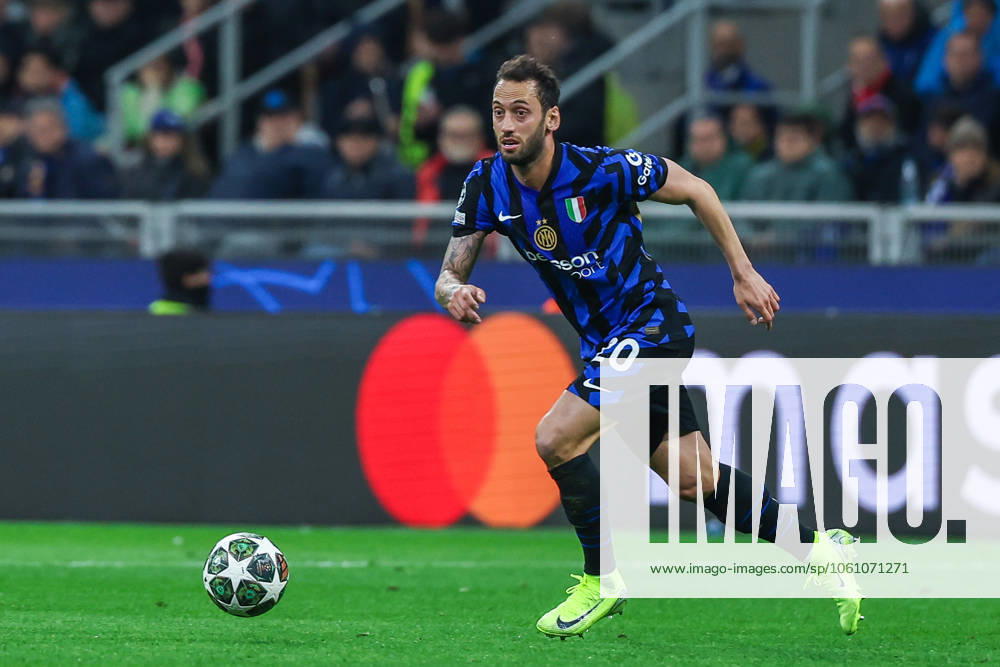 Hakan Calhanoglu of FC Internazionale seen in action during UEFA Champions League 2024 25 Quarter Final - 2nd leg football match between FC Internazionale and FC Bayern Munchen at San Siro Stadium Milan Italy on 16 April 2025. Milan Stadio Giuseppe Meazza Milan Italy