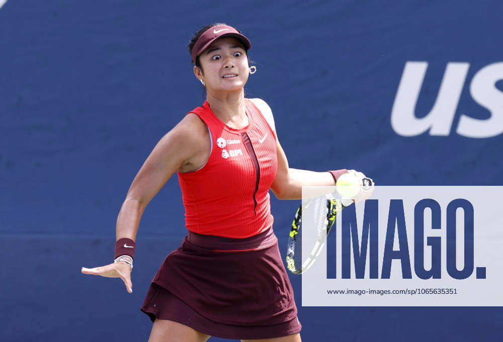 Alexandra Eala of the Philippines returns a ball to Cristina Bucsa Spain in the first set of their second round match on court 7 on day 4 at the 2025 US Open Tennis Championship at the USTA Billie Jean King National Tennis Center in New York City on Wednesday, August 27, 2025. Bucsa defeated Eala in straight sets. NYP20250827129 JOHNxANGELILLO