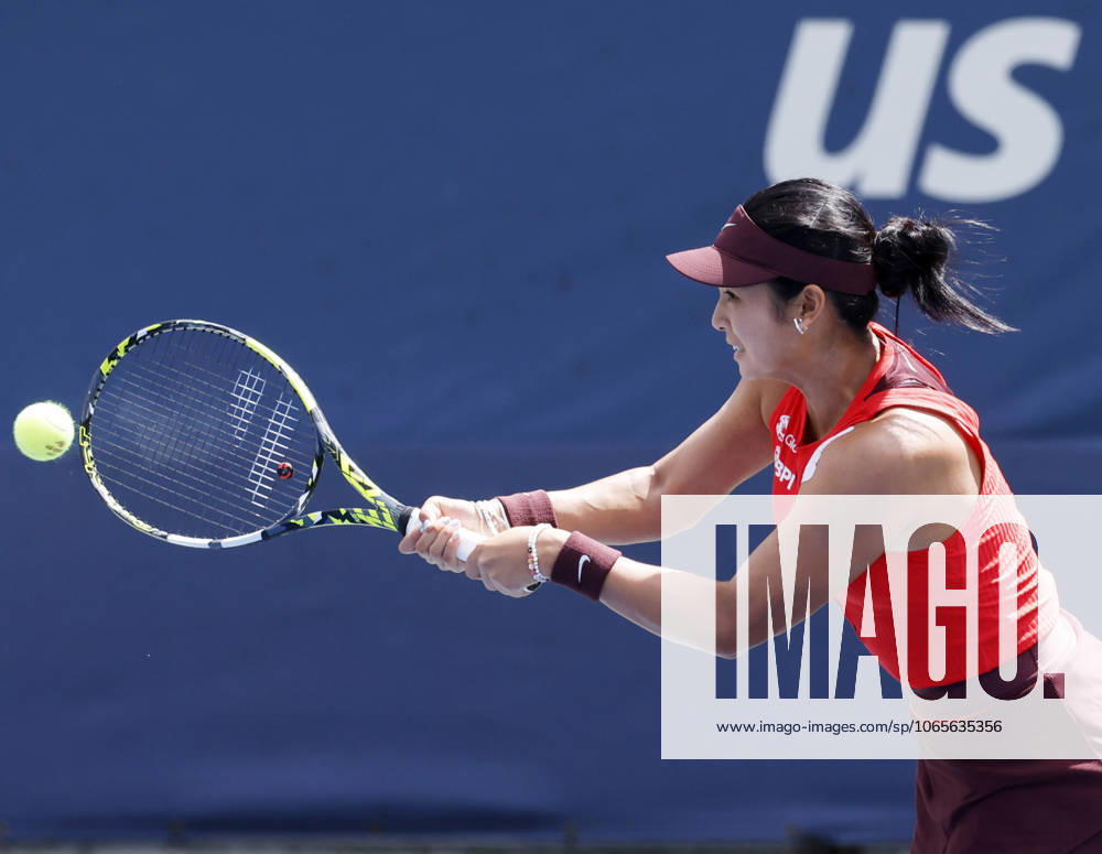 Alexandra Eala of the Philippines returns a ball to Cristina Bucsa Spain in the first set of their second round match on court 7 on day 4 at the 2025 US Open Tennis Championship at the USTA Billie Jean King National Tennis Center in New York City on Wednesday, August 27, 2025. Bucsa defeated Eala in straight sets. NYP20250827131 JOHNxANGELILLO