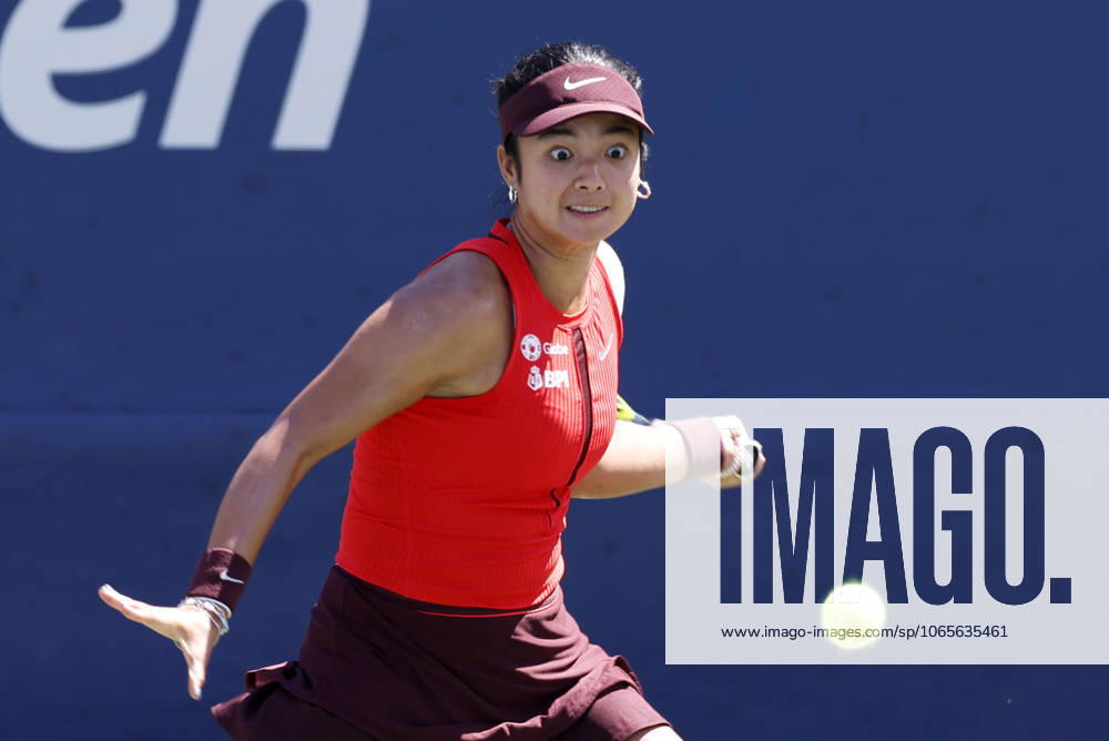 Alexandra Eala of the Philippines returns a ball to Cristina Bucsa Spain in the first set of their second round match on court 7 on day 4 at the 2025 US Open Tennis Championship at the USTA Billie Jean King National Tennis Center in New York City on Wednesday, August 27, 2025. Bucsa defeated Eala in straight sets. NYP20250827124 JOHNxANGELILLO