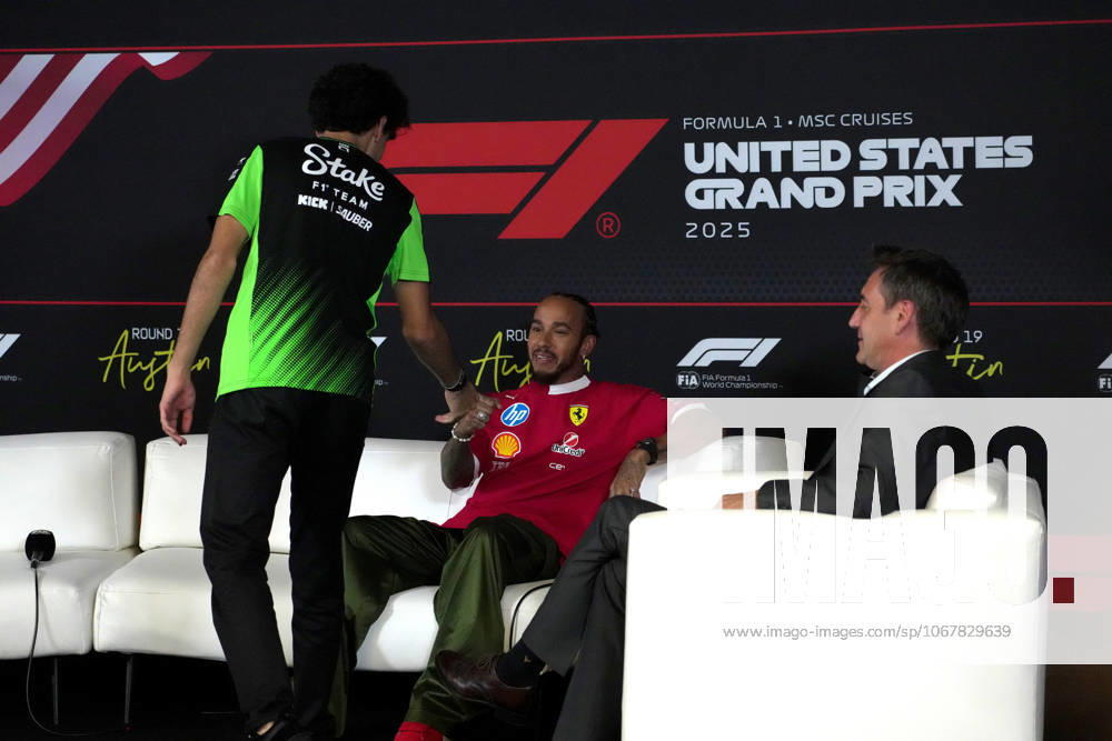 Circuit of The Americas, Austin, FORMULA 1 MSC CRUISES UNITED STATES GRAND PRIX 2025 , im Bild Lewis Hamilton (GBR), Scuderia Ferrari HP, Gabriel Bortoleto (BRA), Stake F1 Team Kick Sauber (Photo by Hasan Bratic DeFodi Images) 16 10 2025, Circuit of The Americas, Austin, FORMULA 1 MSC CRUISES UNITED STATES GRAND PRIX 2025 , in the picture Lewis Hamilton GBR , Scuderia Ferrari HP, Gabriel Bortoleto BRA , Stake F1 Team Kick Sauber Photo by Hasan Bratic DeFodi Images