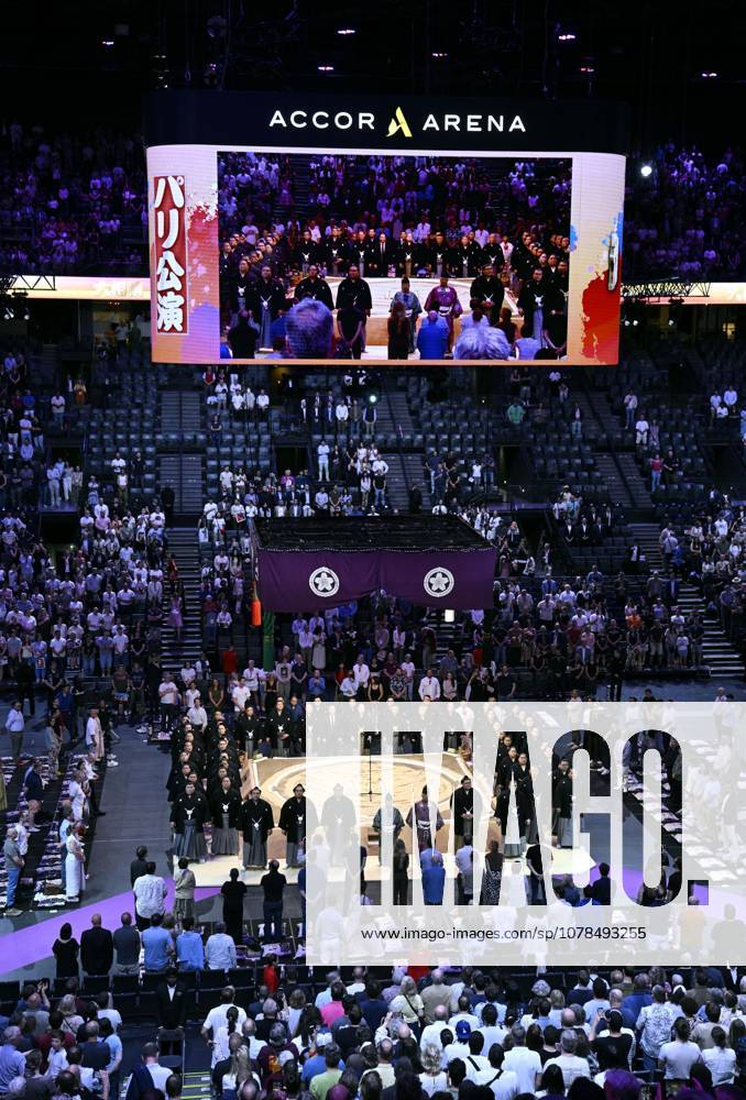 Sumo: Paris tournament Sumo wrestlers attend the opening ceremony of a two-day tournament at Accor Arena in Paris on June 13, 2026. A14AA0005618588P