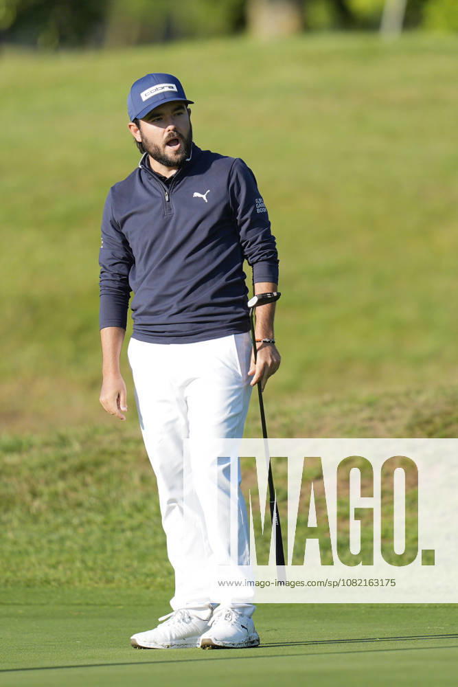 SUTTON COLDFIELD, ENGLAND - AUG 30: Angel Hidalgo (ESP) reacts after a missed eagle putt on the seventeenth green during the delayed Round 3 at the 2026 Husqvarna British Masters at The Belfry, Sutton Coalfield on August 30, 2026 in Warwickshire, England The 2026 Husqvarna British Masters