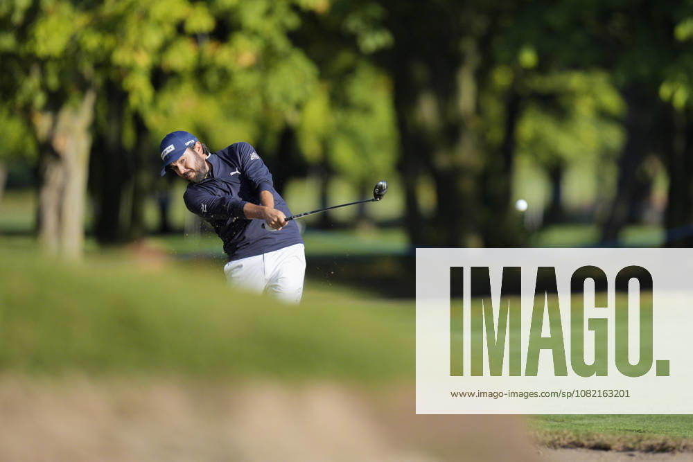 SUTTON COLDFIELD, ENGLAND - AUG 30: Angel Hidalgo (ESP) plays from the eighteenth fairway during the delayed Round 3 at the 2026 Husqvarna British Masters at The Belfry, Sutton Coalfield on August 30, 2026 in Warwickshire, England The 2026 Husqvarna British Masters