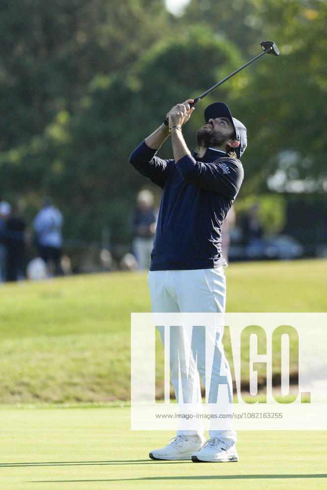 SUTTON COLDFIELD, ENGLAND - AUG 30: Angel Hidalgo (ESP) reacts after missing a putt on the eighteenth green during the delayed Round 3 at the 2026 Husqvarna British Masters at The Belfry, Sutton Coalfield on August 30, 2026 in Warwickshire, England The 2026 Husqvarna British Masters
