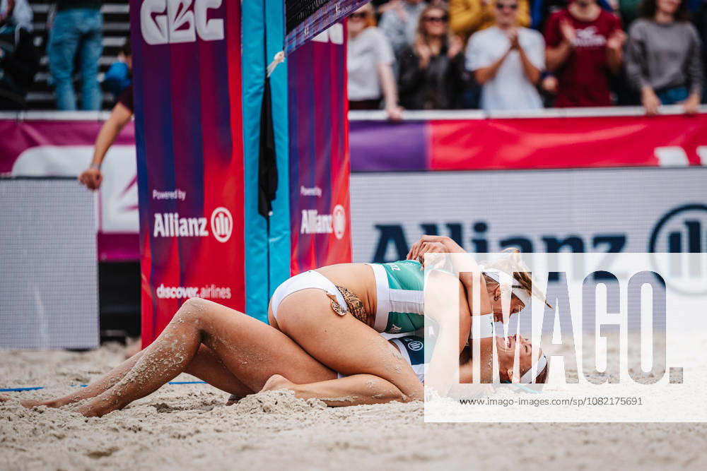 Beachvolleyball Frauen Deuschte Meisterschaft Finale German Beach Championship 30.08.2026 Oben Kim van de Velde Unten Sandra Ittlinger gewinnen das Finale und sind Deutsche Meisterinnen Jubel Dortmund Revierpark Wischlingen Nordrhein-Westfalen Deutschland
