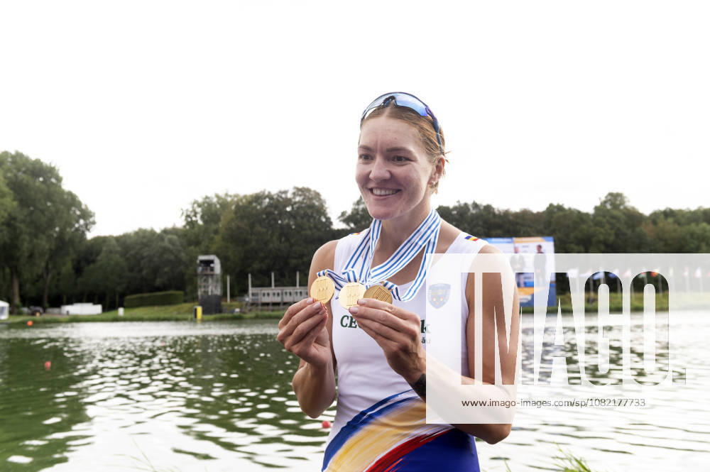 Amsterdam The Netherlands 30th August 2026 2026 World Rowing Championships on the Bosbaan in Amsterdam Adriana Adam (ROU) with her three gold medals, moments after receiving the gold in the womens eight having to rush off to go and win the gold in the mixed eight.