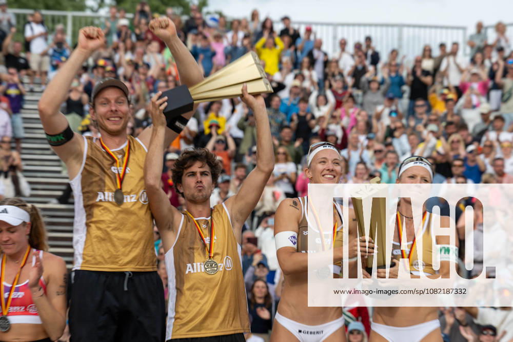 German Beach Championship - Deutsche Beachvolleyball Meisterschaft Dortmund, Germany 30.08.2026 DORTMUND, GERMANY - AUGUST 30: Deutsche Meister: Nils Ehlers (Player 1, ETV Hamburg), Lui Wüst (Player 2, Eintracht Spontent), Sandra Ittlinger (Player 1, Eintracht Spontent e.V.), Kim van de Velde (Player 2, Blaubären TSV Flacht) during the German Beach Championship - Deutsche Beachvolleyball Meisterschaft at Dortmund on August 30, 2026 in Dortmund, Germany.