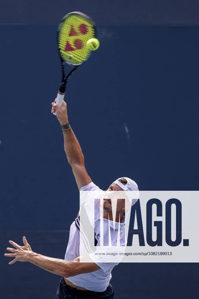 US Open tennis tournament - Day 1 Marton Fucsovics of Hungary in action against Daniel Merida of Spain during the Mens Singles round one of the US Open Tennis Championships at the USTA Billie Jean King National Tennis Center in Flushing Meadows, New York, USA, 30 August 2026. The 2026 US Open tournament runs from 23 August through 13 September. FLUSHING MEADOWS NEW YORK United States