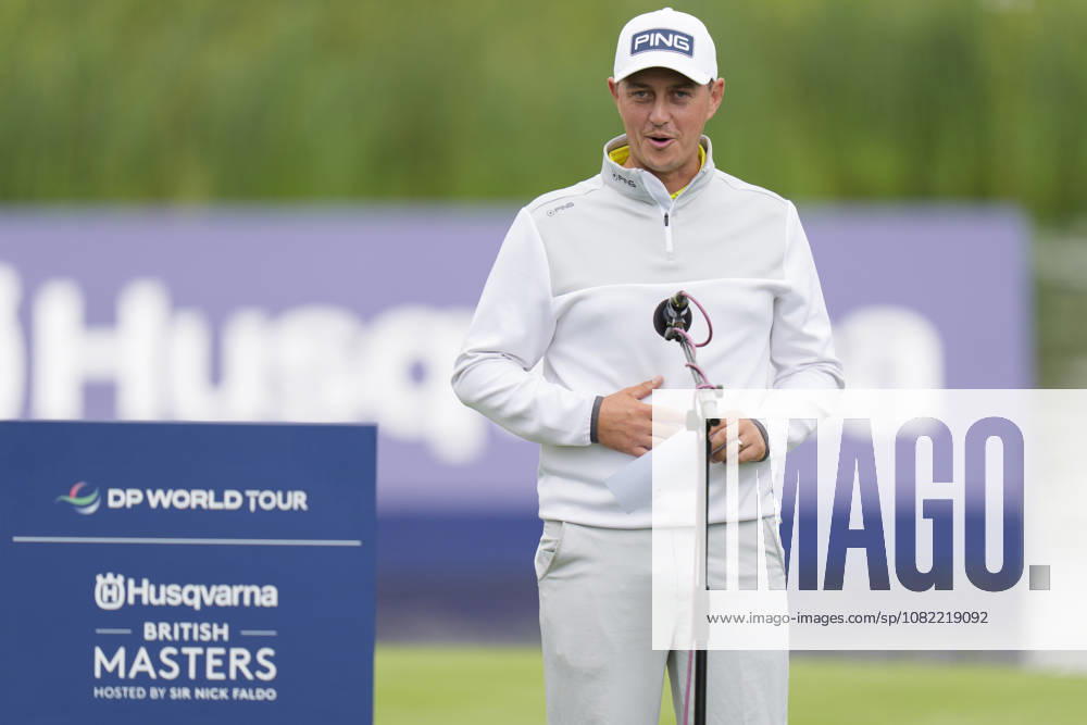 SUTTON COLDFIELD, ENGLAND - AUG 30: Joe Dean (ENG) gives a speech after winning the 2026 Husqvarna British Masters at The Belfry, Sutton Coalfield on August 30, 2026 in Warwickshire, England The 2026 Husqvarna British Masters