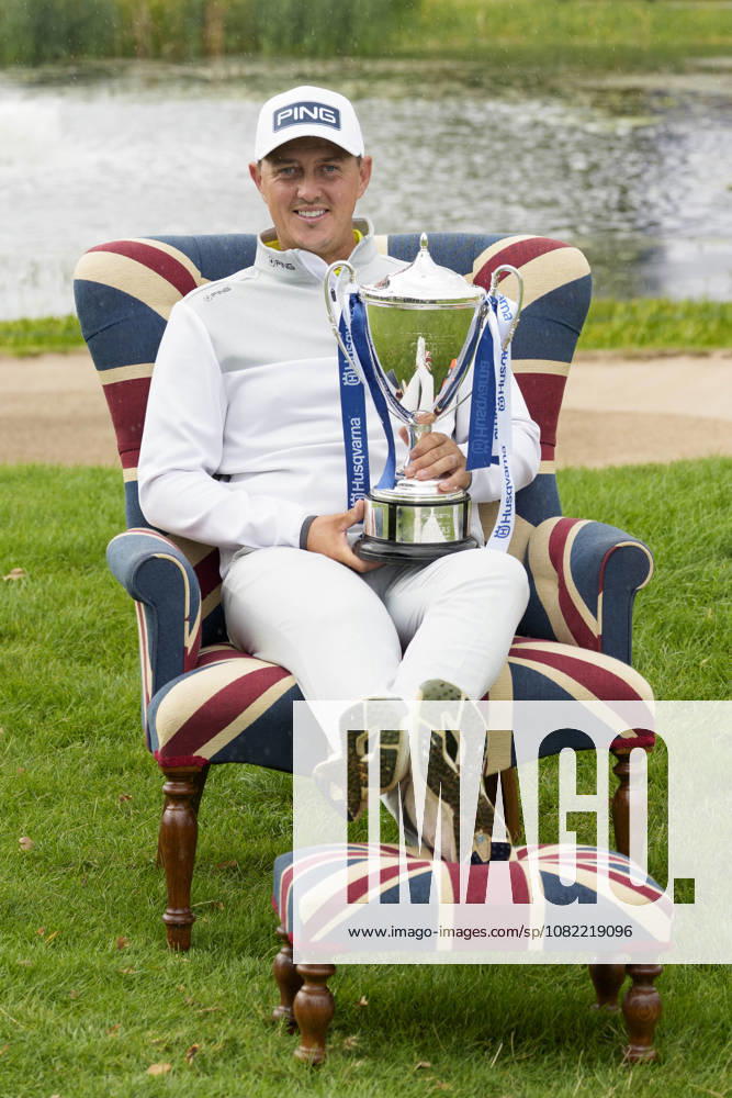 SUTTON COLDFIELD, ENGLAND - AUG 30: Joe Dean (ENG) holds the trophy after winning the 2026 Husqvarna British Masters at The Belfry, Sutton Coalfield on August 30, 2026 in Warwickshire, England The 2026 Husqvarna British Masters