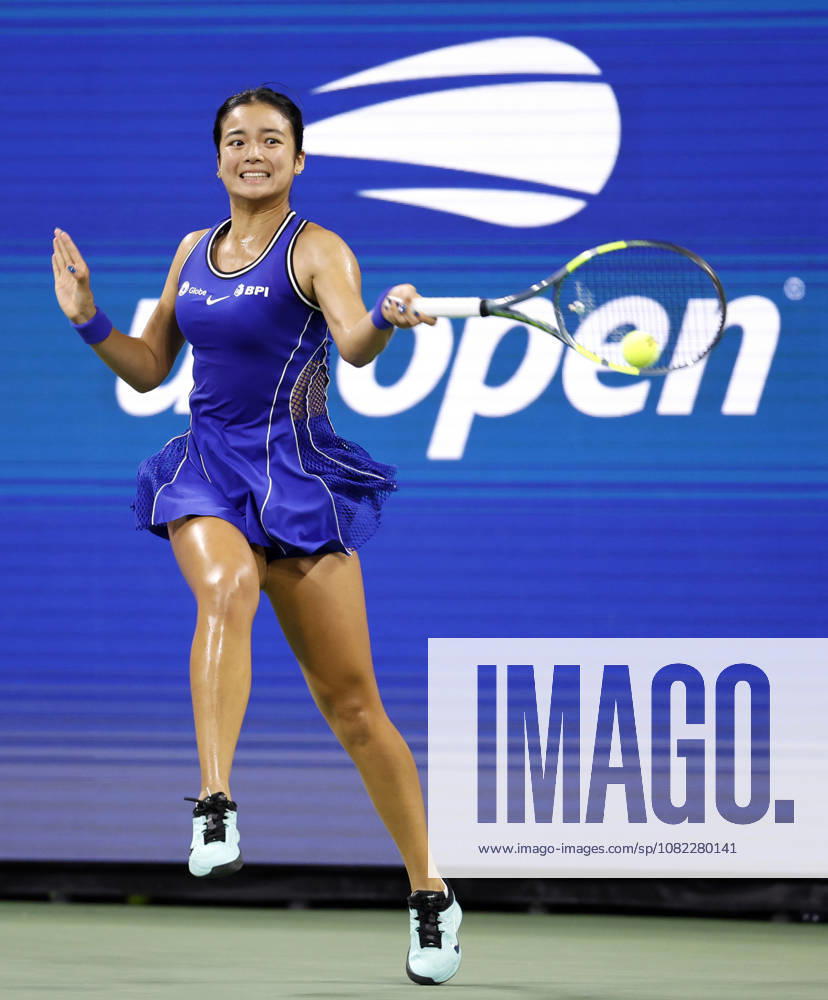 Alexandra Eala of the Philippines returns a ball to Mary.Stoiana in their first round match in Louis Armstrong Stadium at the 2026 US Open Tennis Championship at the USTA Billie Jean King National Tennis Center in New York City on Tuesday, September 1, 2026. NYP20260901126 JOHNxANGELILLO