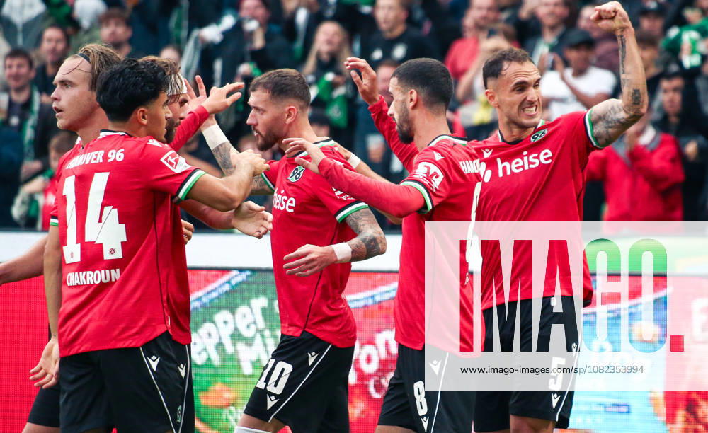 Deutschland: Fussball 2.Bundesliga 2026 2027, 4. Spieltag - Hannover 96 vs Karlsruher SC - Heinz von Heiden Arena Stadion (Hannover): Tor und Torjubel zum Marcel Hartel (Hannover 96, 10) Husseyn Chakroun (Hannover 96, 14) Stefan Teitur Þorðarson Stefan Teitur Thordarson (Hannover 96, 23) Waniss Taïbi Waniss Taibi (Hannover 96, 8) Virgil Ghiţă Virgil Ghita (Hannover 96, 5)