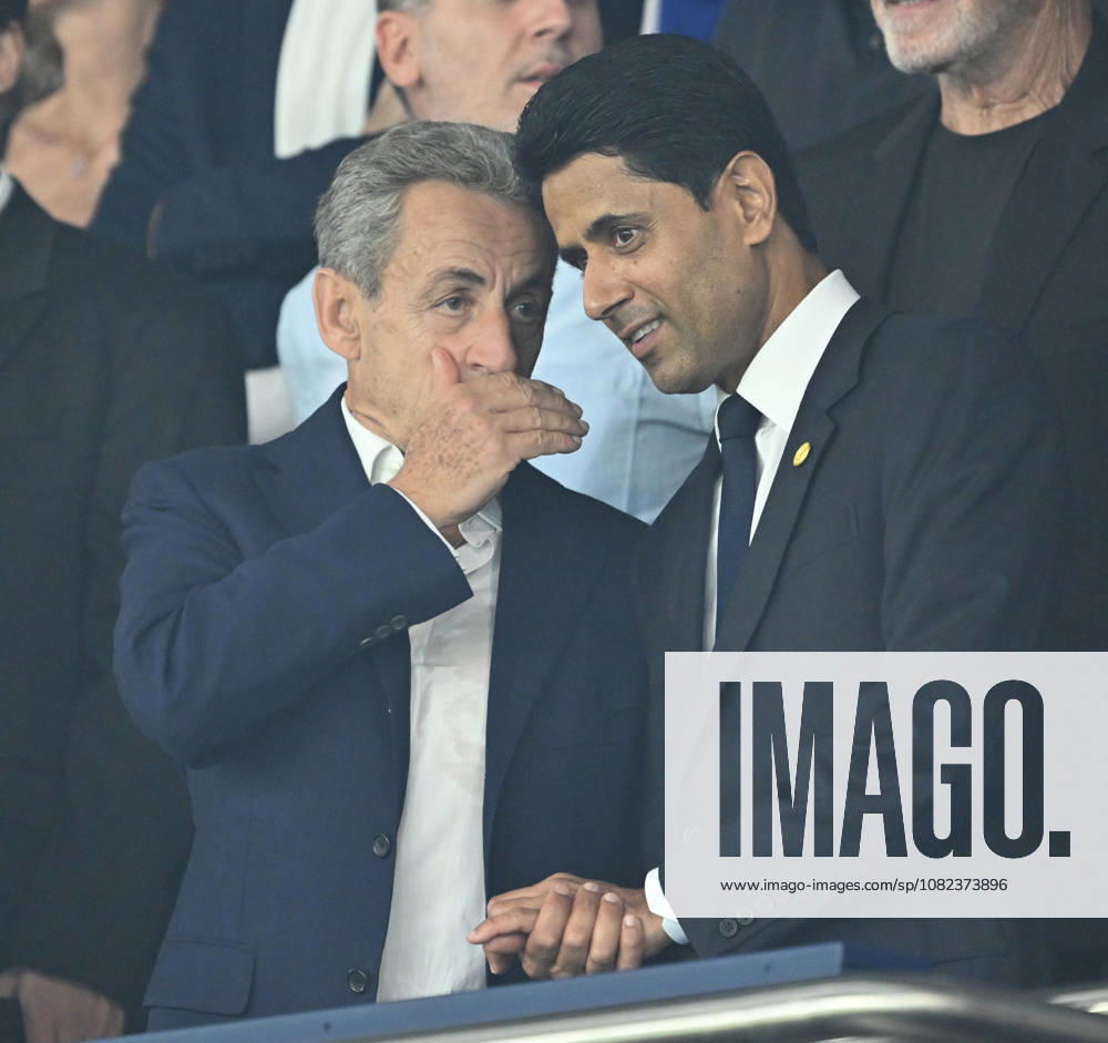 PSG vs AS Monaco: French Ligue 1 PARIS, FRANCE - SEPTEMBER 04: Former French President Nicolas Sarkozy (L) and Paris Saint-Germain President Nasser Al-Khelaïfi (R) attend the French Ligue 1 soccer match between Paris Saint-Germain and AS Monaco at Parc des Princes stadium in Paris, France on September 04, 2026. Mustafa Yalcin Anadolu Paris France. Editorial use only. Please get in touch for any other usage.
