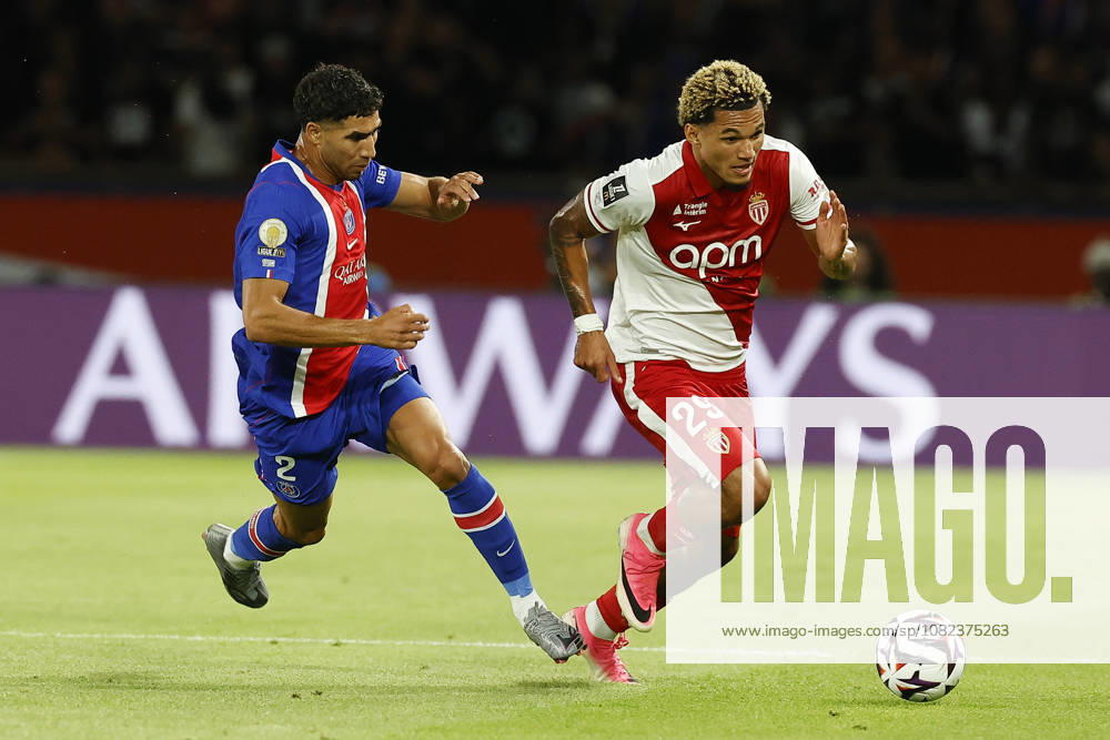 Achraf HAKIMI of Paris Saint Germain and Paris BRUNNER of AS MONACO in action during League 1 McDonald s, Day 03 match between PSG and AS MONACO at Parc Des Princes stadium - on September 04 2026. Paris - France Paris France - ZUMAb253 20260904_zsp_b253_022