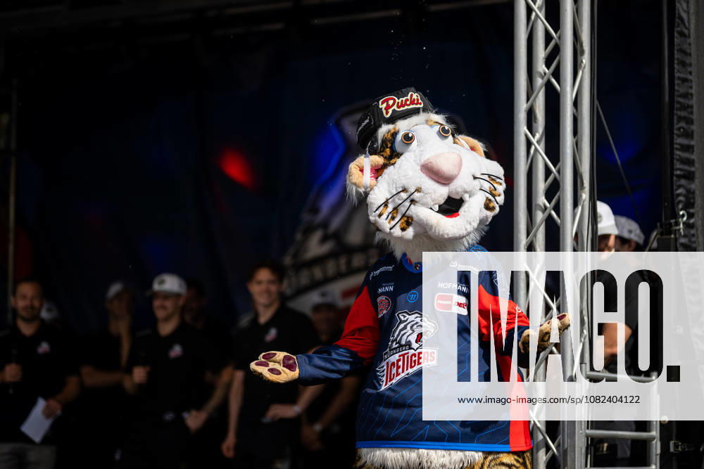 Eishockey - Saison 2026 2027 - Penny DEL - Saisoneröffnungsfeier Nürnberg Ice Tigers Icetigers - ERC Ingolstadt - ThHa - - Pucki (Maskottchen, Nürnberg Ice Tigers, NIT ) wird nass
