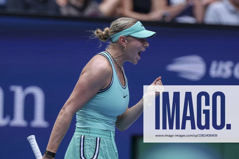 US Open tennis tournament - Day 7 Amanda Anisimova of the US reacts during a game against Anastasia Potapova of Austria during the Womens Singles round 3 of the US Open Tennis Championships at the USTA Billie Jean King National Tennis Center in Flushing Meadows, New York, USA, 05 September 2026. The 2026 US Open tournament runs from 23 August through 13 September. FLUSHING MEADOWS NEW YORK United States