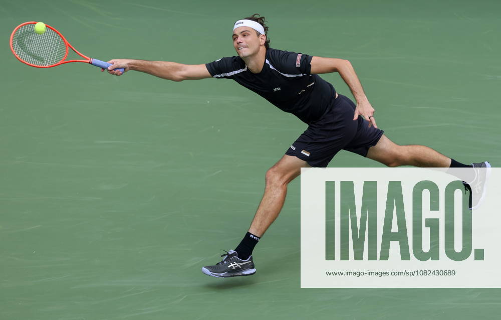 US Open tennis tournament - Day 7 Taylor Fritz of the US in action against Francisco Cerundolo of Argentina during the Mens Singles round 3 of the US Open Tennis Championships at the USTA Billie Jean King National Tennis Center in Flushing Meadows, New York, USA, 03 September 2026. The 2026 US Open tournament runs from 23 August through 13 September. FLUSHING MEADOWS NEW YORK United States