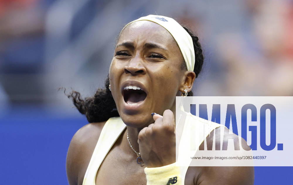 Coco Gauff celebrates after match point defeating Cristina Bucsa of Spain in straight sets in Arthur Ashe Stadium in the 3rd round at the 2026 US Open Tennis Championship at the USTA Billie Jean King National Tennis Center in New York City on Saturday, September 5, 2026. NYP20260905105 JOHNxANGELILLO