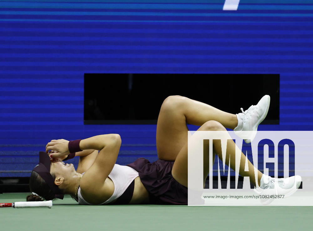 Iva Jovic celebrates after match point defeating Alexandra Eala of the Philippines in 3 sets in Arthur Ashe Stadium in the 3rd round at the 2026 US Open Tennis Championship at the USTA Billie Jean King National Tennis Center in New York City on Saturday, September 5, 2026. NYP20260905138 JOHNxANGELILLO
