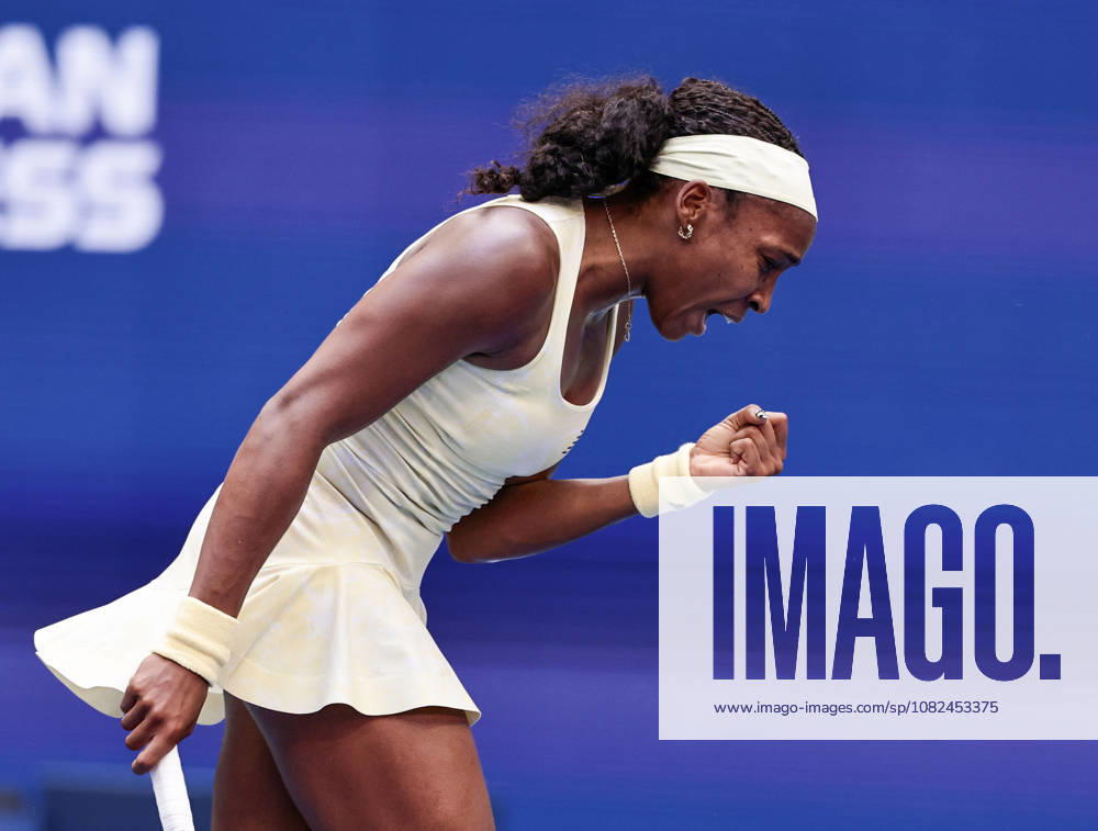 Coco Gauff pumps her fist and celebrates; Cheers; Excitement; Women s Singles; US Open Championships; Billie Jean King National Tennis Center; Flushing Meadows, New York, USA