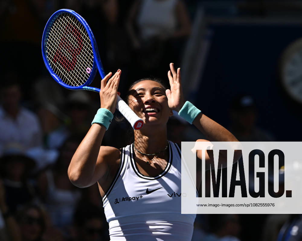 FLUSHING NY- SEPTEMBER 07: Qinwen Zheng reacts after defeating Iga SwiÄÖtek on Arthur Ashe Stadium during Day 14 of the 2026 US Openat the USTA Billie Jean King National Tennis Center on September 7, 2026 in Flushing Queens.