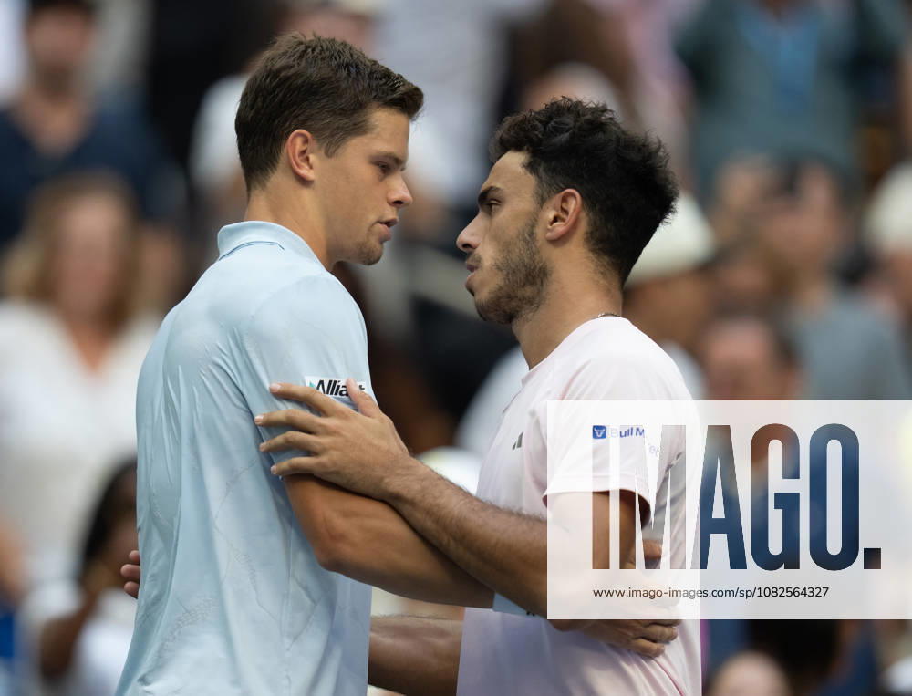 2026 US Open - Day 9 NEW YORK, NEW YORK - SEPTEMBER 7: Alexander Blockx of Belgium at the net with Francisco Cerundolo of Argentina after their match during the 2026 US Open - Day 9 at USTA Billie Jean King National Tennis Center on September 7, 2026 in New York, New York. New York USTA Billie Jean King National Tennis Center New York United States