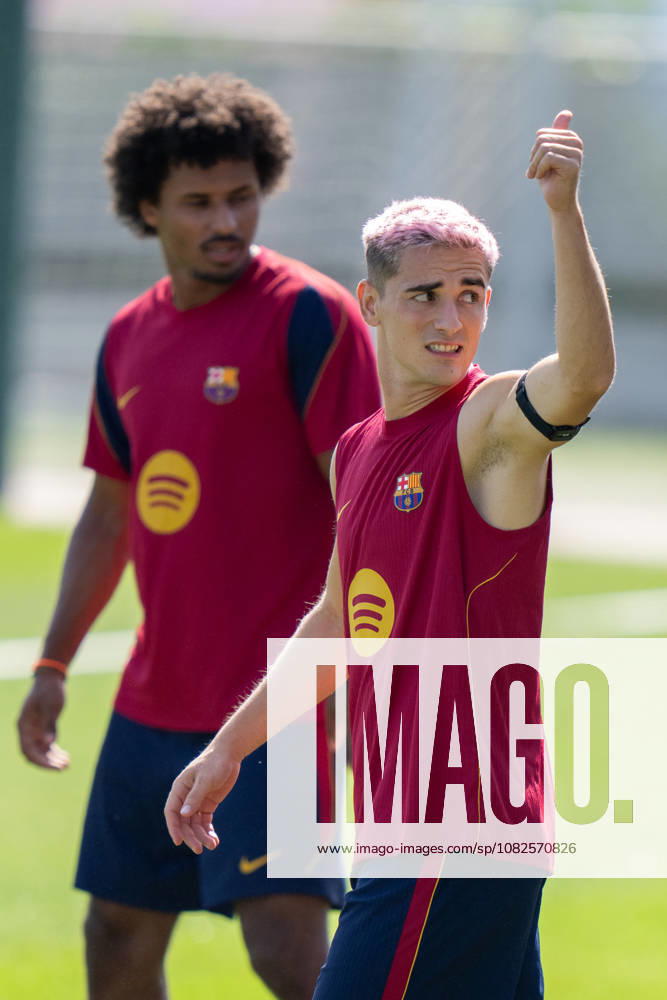 Spain-UEFA Champions League Media Day FC Barcelona, Barca v Feyenoord in Barcelona, Spain. UEFA Champions League media day. FC Barcelona player Gavi (6) reacts during a training session ahead of the UEFA Champions League match between FC Barcelona and Feyenoord Rotterdam in Ciutat Esportiva Joan Gamper, Barcelona, Spain, on September 8, 2026. Barcelona Ciutat Esportiva Joan Gamper Barcelona Spain