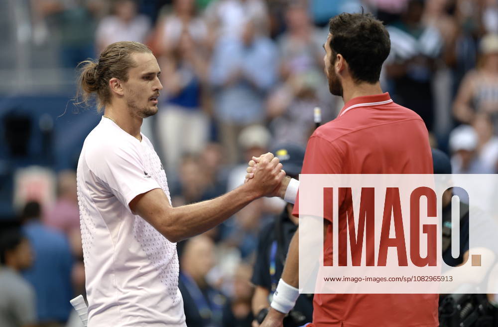 US Open tennis tournament - Day 13 Alexander Zverev (L) of Germany salutes Karen Khachanov (R) of Russia after winning their match during the Men s Singles semi-finals at the US Open Tennis Championships at the USTA Billie Jean King National Tennis Center in Flushing Meadows, New York, USA, 11 September 2026. The 2026 US Open tournament runs from 23 August to 13 September. FLUSHING MEADOWS NEW YORK United States