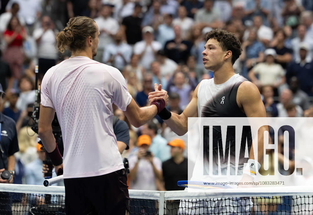 2026 US Open - Day 15 NEW YORK, NEW YORK - SEPTEMBER 13: Alexander Zverev of Germany at the net with Ben Shelton of the United States after the men’s singles final during the 2026 US Open - Day 15 at USTA Billie Jean King National Tennis Center on September 13, 2026 in New York, New York. New York USTA Billie Jean King National Tennis Center New York United States