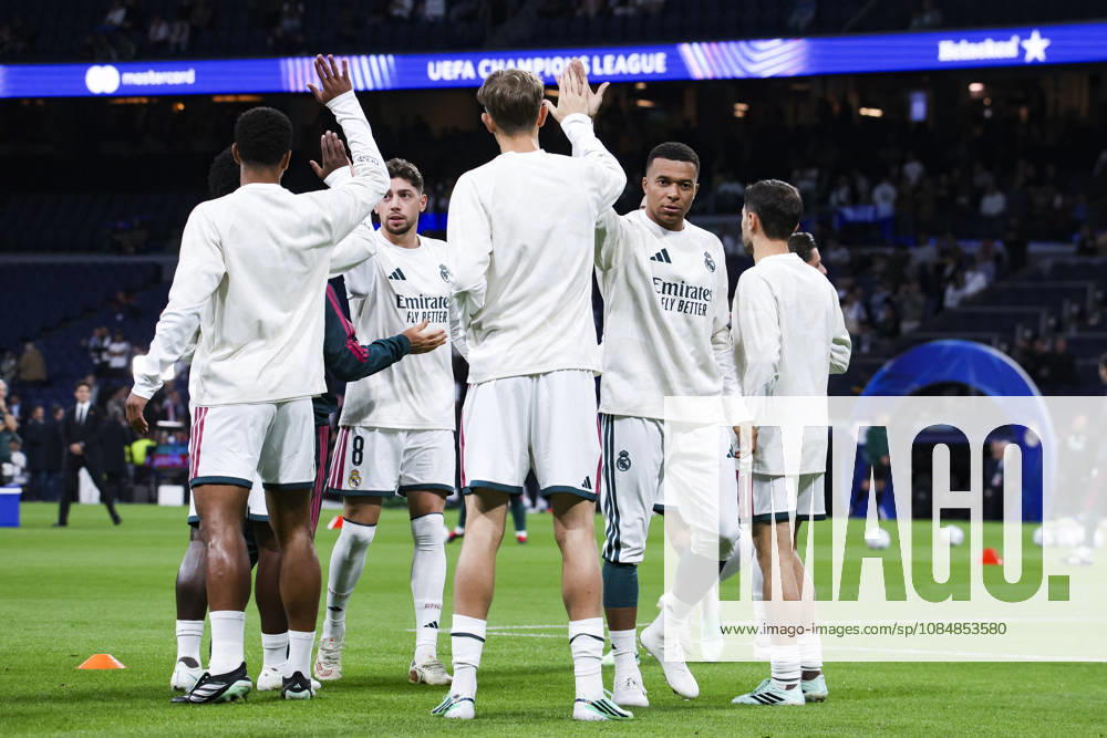 Real Madrid v RB Leipzig - UEFA Champions League 2026 27 October 21, 2026, Santiago Bernabeu stadium, Madrid, Spain: Kylian Mbappe and Dean Huijsen of Real Madrid are warm up during UEFA Champions League 2026 27 football match between Real Madrid and RB Leipzig at Santiago Bernabeu stadium on October 21, 2026, in Madrid, Spain. Madrid Santiago Bernabeu Stadium Madrid Spain
