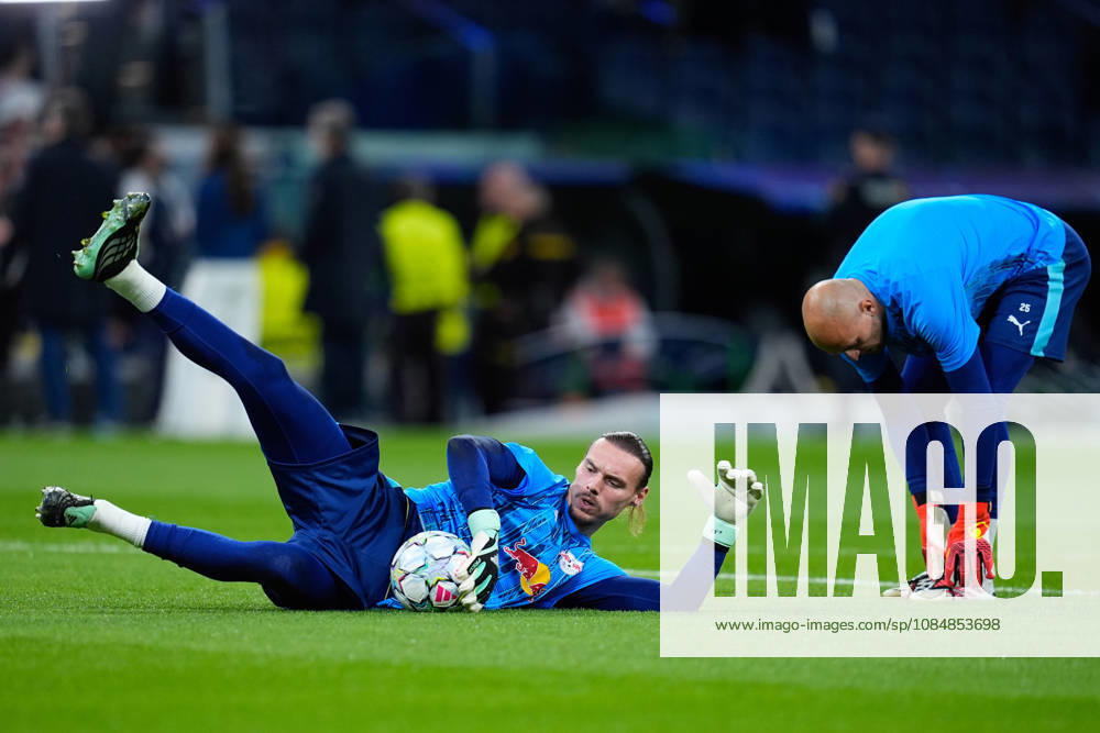 Maarten Vandevoordt of RB Leipzig warms up during the UEFA Champions League 2026 27 League Phase MD3 match between Real Madrid CF and RB Leipzig at Bernabeu stadium on October 21, 2026, in Madrid, Spain. Real Madrid CF V RB Leipzig - UEFA Champions League 2026 27 League Phase MD3 - ZUMAa181 20261021_zaa_a181_037