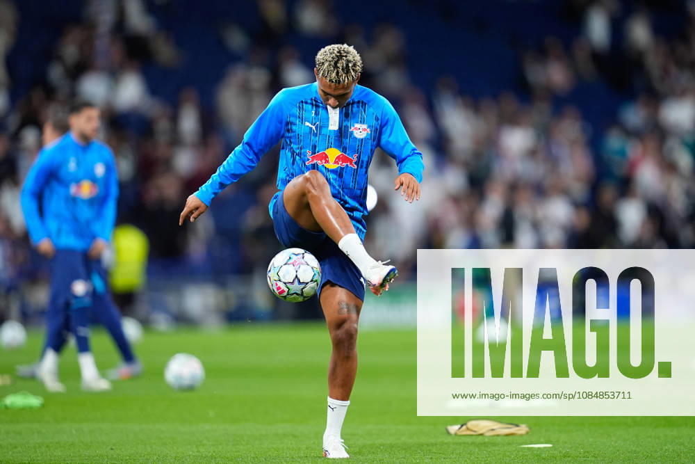Antonio Nusa of RB Leipzig warms up during the UEFA Champions League 2026 27 League Phase MD3 match between Real Madrid CF and RB Leipzig at Bernabeu stadium on October 21, 2026, in Madrid, Spain. Real Madrid CF V RB Leipzig - UEFA Champions League 2026 27 League Phase MD3 - ZUMAa181 20261021_zaa_a181_042