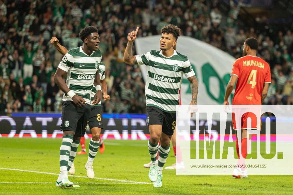 Luis Suarez celebrating after goal seen in football match between Sporting CP and LASK in UEFA Champions League 2026 27 at Estadio Josà Alvalade, Lisboa, Portugal (Luis Loureiro Ball Raw Images PT) Lisboa Estadio Josà Alvalade Portugal