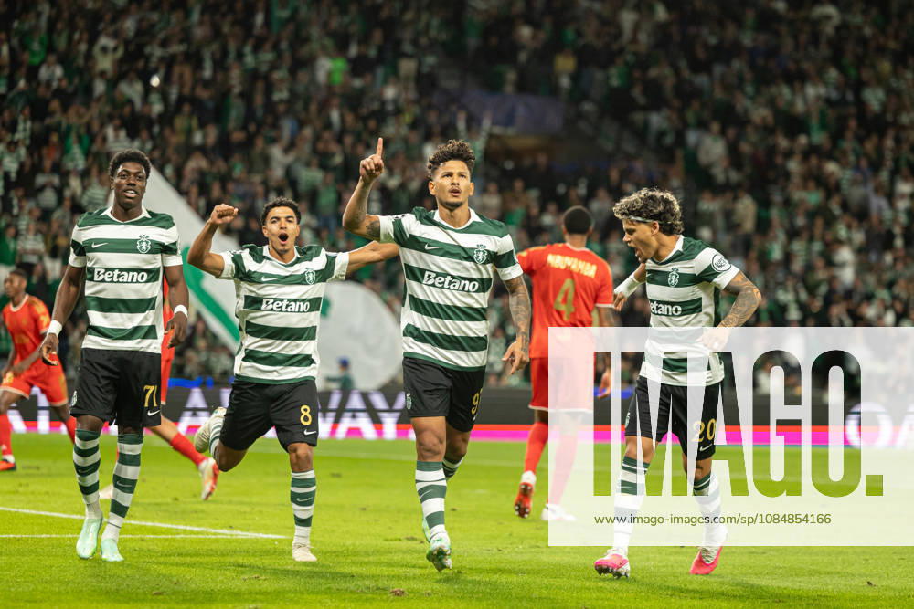 Luis Suarez celebrating after goal seen in football match between Sporting CP and LASK in UEFA Champions League 2026 27 at Estadio Josà Alvalade, Lisboa, Portugal (Luis Loureiro Ball Raw Images PT) Lisboa Estadio Josà Alvalade Portugal