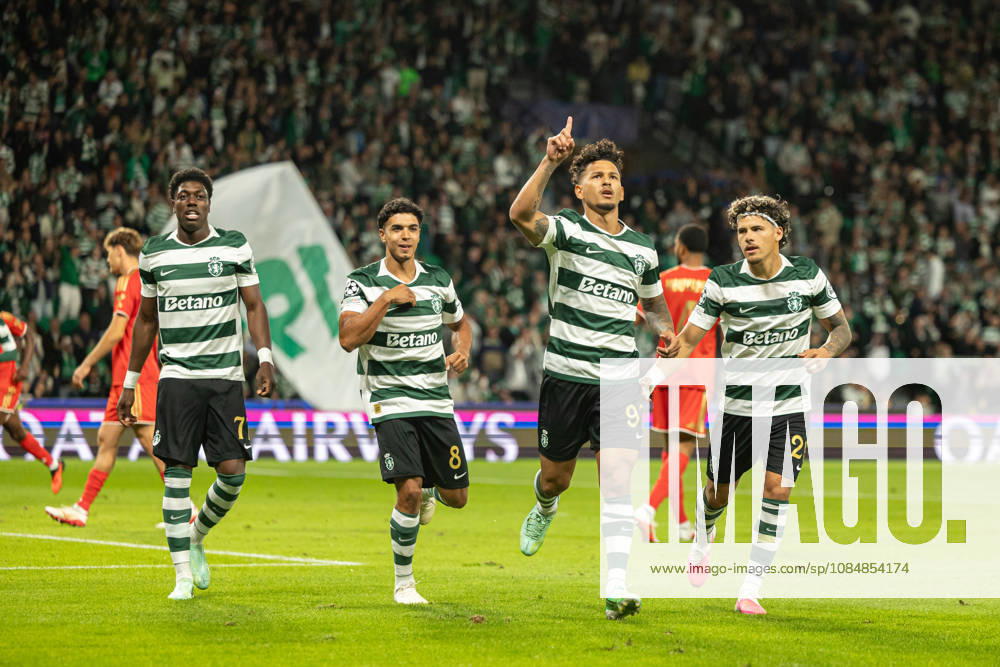 Luis Suarez celebrating after goal seen in football match between Sporting CP and LASK in UEFA Champions League 2026 27 at Estadio Josà Alvalade, Lisboa, Portugal (Luis Loureiro Ball Raw Images PT) Lisboa Estadio Josà Alvalade Portugal