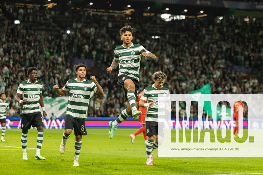 Luis Suarez celebrating after goal seen in football match between Sporting CP and LASK in UEFA Champions League 2026 27 at Estadio Josà Alvalade, Lisboa, Portugal (Luis Loureiro Ball Raw Images PT) Lisboa Estadio Josà Alvalade Portugal