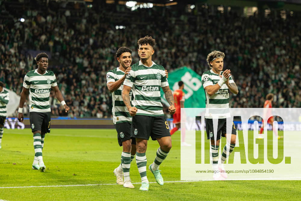 Luis Suarez celebrating after goal seen in football match between Sporting CP and LASK in UEFA Champions League 2026 27 at Estadio Josà Alvalade, Lisboa, Portugal (Luis Loureiro Ball Raw Images PT) Lisboa Estadio Josà Alvalade Portugal