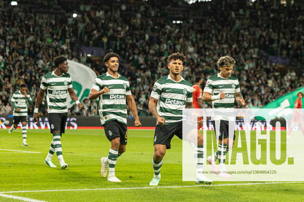 Luis Suarez celebrating after goal seen in football match between Sporting CP and LASK in UEFA Champions League 2026 27 at Estadio Josà Alvalade, Lisboa, Portugal (Luis Loureiro Ball Raw Images PT) Lisboa Estadio Josà Alvalade Portugal