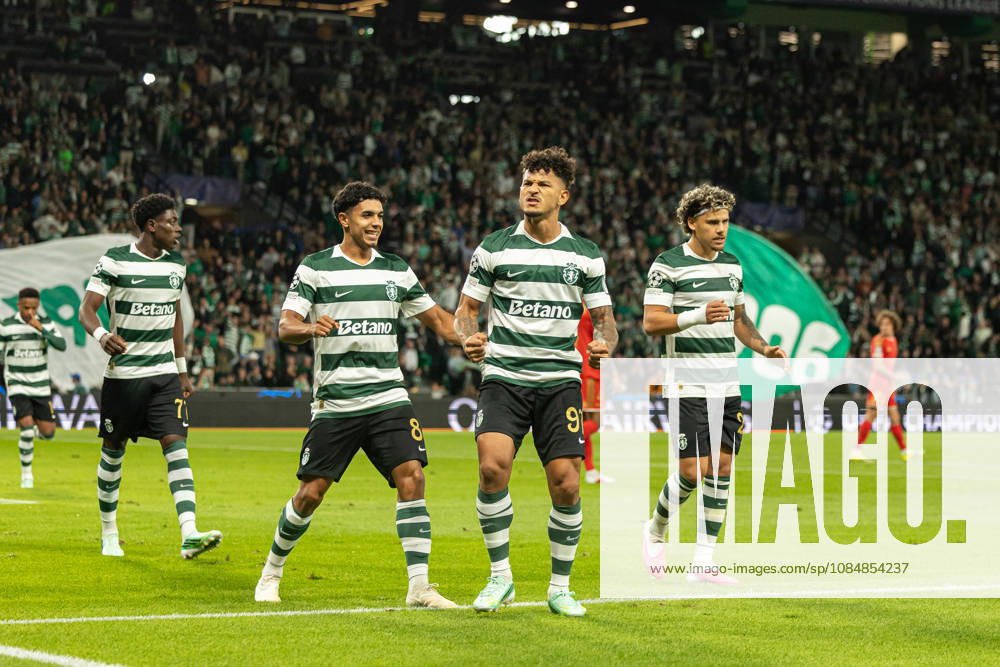 Luis Suarez celebrating after goal seen in football match between Sporting CP and LASK in UEFA Champions League 2026 27 at Estadio Josà Alvalade, Lisboa, Portugal (Luis Loureiro Ball Raw Images PT) Lisboa Estadio Josà Alvalade Portugal