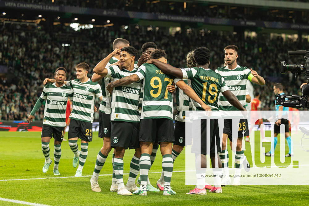 Luis Suarez celebrating after goal seen in football match between Sporting CP and LASK in UEFA Champions League 2026 27 at Estadio JosÃ Alvalade, Lisboa, Portugal (Luis Loureiro Ball Raw Images PT) Lisboa Estadio JosÃ Alvalade Portugal