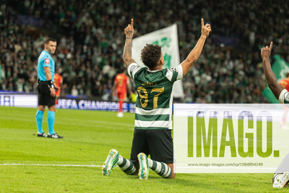 Luis Suarez celebrating after goal seen in football match between Sporting CP and LASK in UEFA Champions League 2026 27 at Estadio Josà Alvalade, Lisboa, Portugal (Luis Loureiro Ball Raw Images PT) Lisboa Estadio Josà Alvalade Portugal