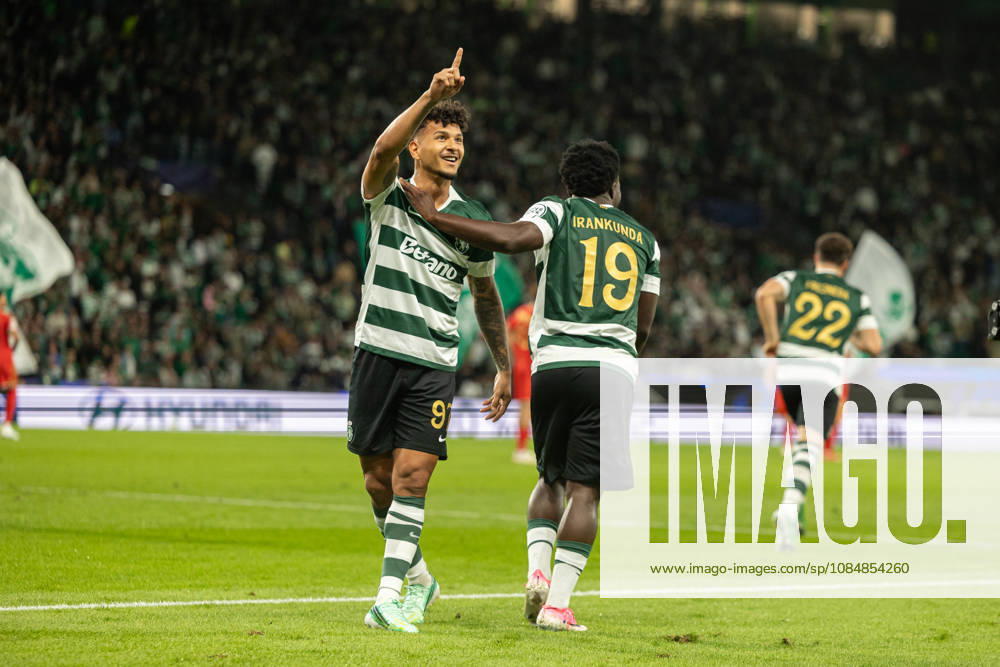 Luis Suarez celebrating after goal seen in football match between Sporting CP and LASK in UEFA Champions League 2026 27 at Estadio Josà Alvalade, Lisboa, Portugal (Luis Loureiro Ball Raw Images PT) Lisboa Estadio Josà Alvalade Portugal