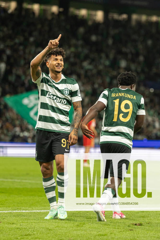 Luis Suarez celebrating after goal seen in football match between Sporting CP and LASK in UEFA Champions League 2026 27 at Estadio Josà Alvalade, Lisboa, Portugal (Luis Loureiro Ball Raw Images PT) Lisboa Estadio Josà Alvalade Portugal