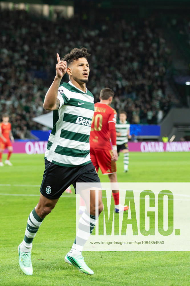 Sporting forward from Colombia LUIS SUAREZ (97) celebrating after scoring a goal during the game for the League Phase for the UEFA Champions League between Sporting and LASK Linz at Estadio Jose de Alvalade Soccer 2026: Sporting Vs LASK Linz - ZUMAs359 20261021_zsp_s359_002