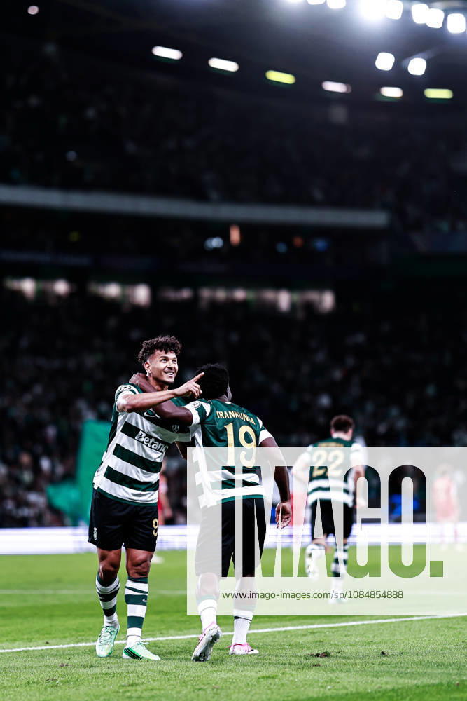 Luis Suarez of Sporting Clube de Portugal celebrates scoring his sides first goal of the match during the UEFA Champions League first round MD-3 football match between Sporting CP and Lask Linz, in Lisbon on October 21, 2026. Sporting CP X Lask Linz - UEFA Champions League 2026 27 League Phase MD3 - ZUMAg283 20261021_zsp_g283_010