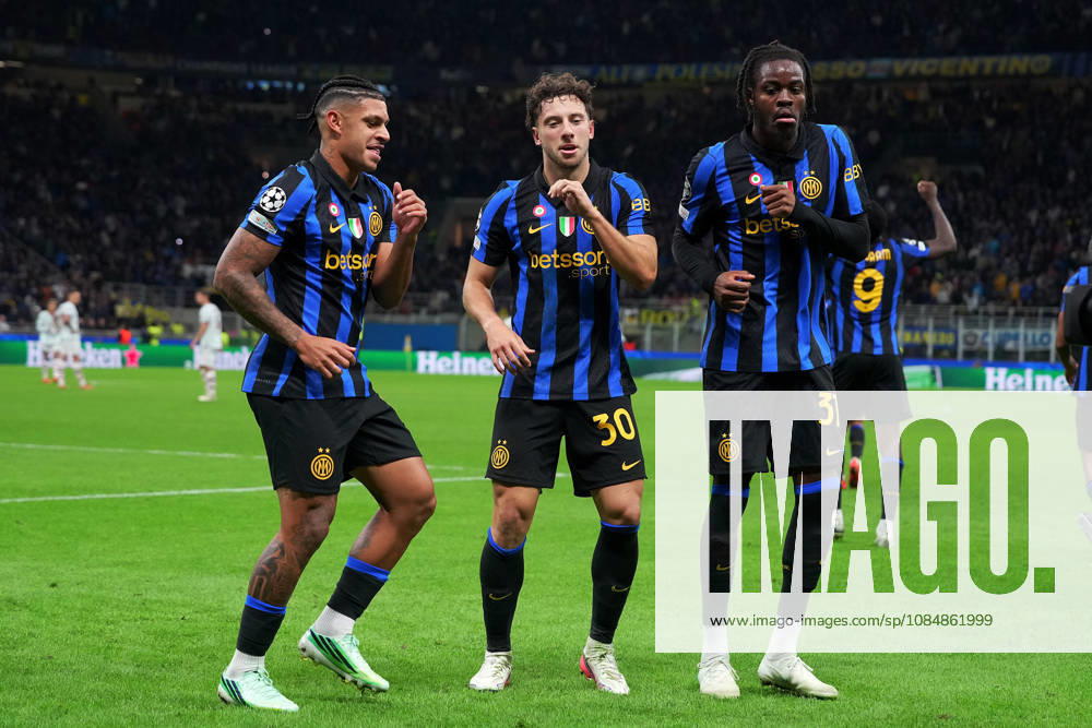 Inter Milan s Carlos Augusto celebrates after scoring 1-0 , Inter Milan s Yann Bisseck , Inter Milan s Luis Henrique during the Uefa Champions League soccer match between Inter and Shakhtar Donetsk at San Siro Stadium in Milan , Italy - Wednesday October 21 , 2026. - Soccer