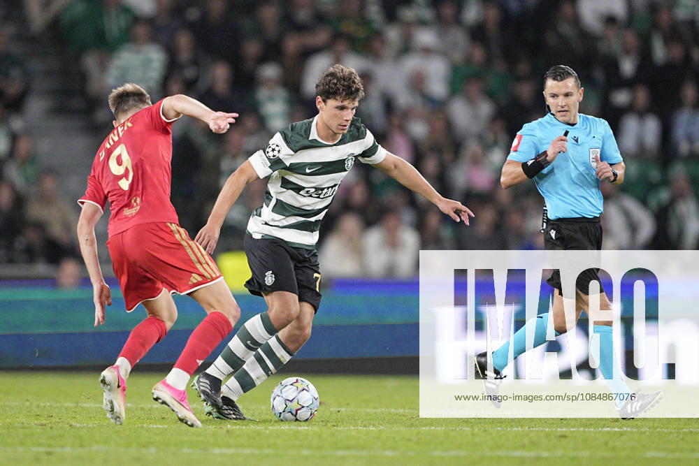 Eduardo Quaresma of Sporting CP dribbles past an opponent during the UEFA Champions League 2026 27 League Phase MD3 match between Sporting Club de Portugal and LASK at Estadio Jose Alvalade on October 21, 2026 in Lisbon, Portugal (Photo by Pedro Loureiro Sports Press Photo SPP)