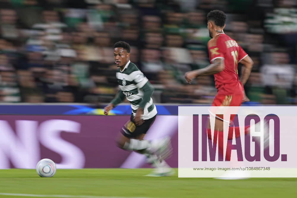 Geny Catamo of Sporting CP runs with the ball during the UEFA Champions League 2026 27 League Phase MD3 match between Sporting Club de Portugal and LASK at Estadio Jose Alvalade on October 21, 2026 in Lisbon, Portugal (Photo by Pedro Loureiro Sports Press Photo SPP)