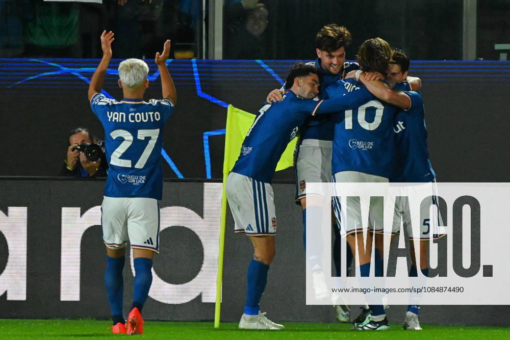 IPA90024367 - Nicolas Paz (Como FC 1907) celebrates after scoring a goal during the Como 1907 vs. Manchester United, ManU UEFA Champions League soccer match in Como, Italy, on October 21, 2026